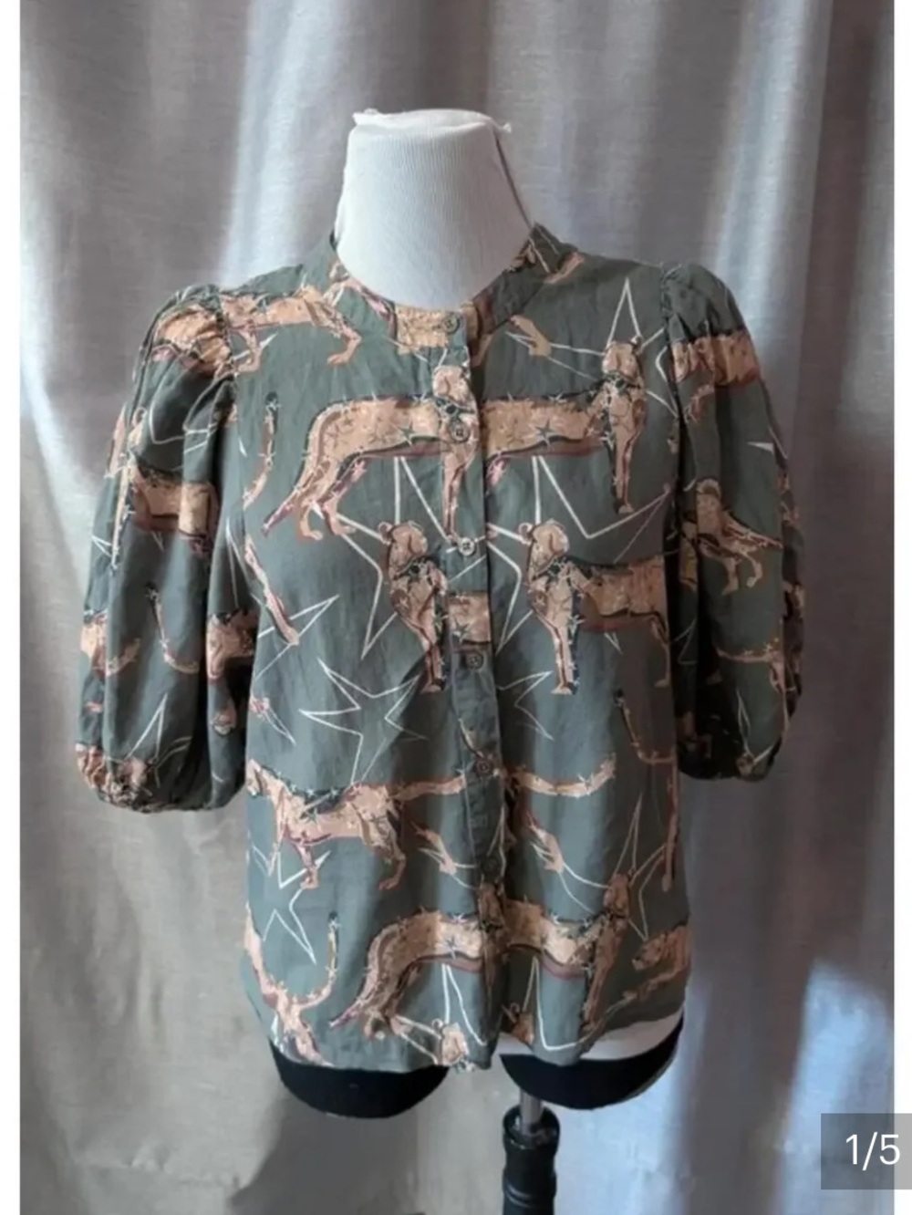 Las Sureñas Olive Green Leopard Print Button Front Blouse
